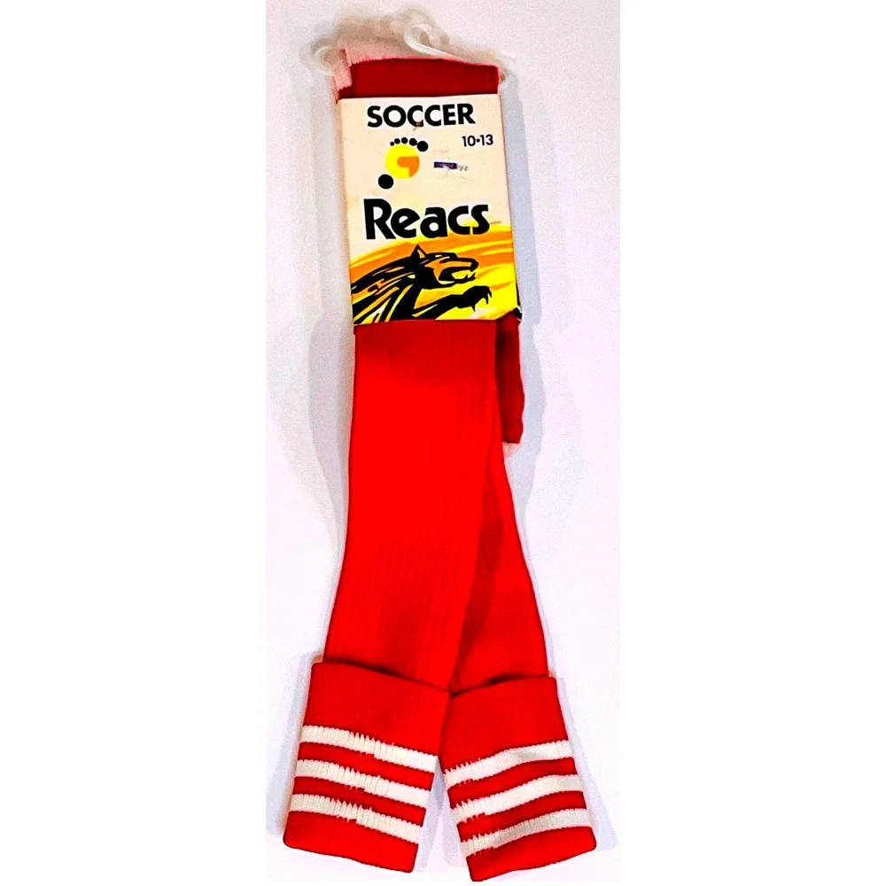 Retro vTG REACS men's women's tall soccer socks 70s 80s fold NWT NOS red striped